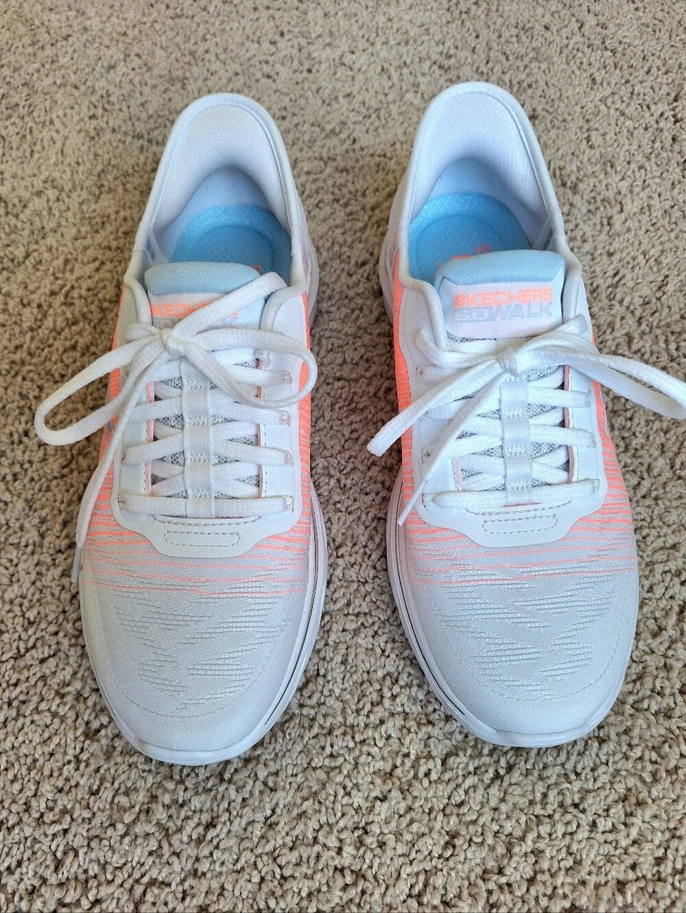 Skechers Go Walk 7 Adel Women's Cushioned Step In Sneakers White/Orange Size 7.5